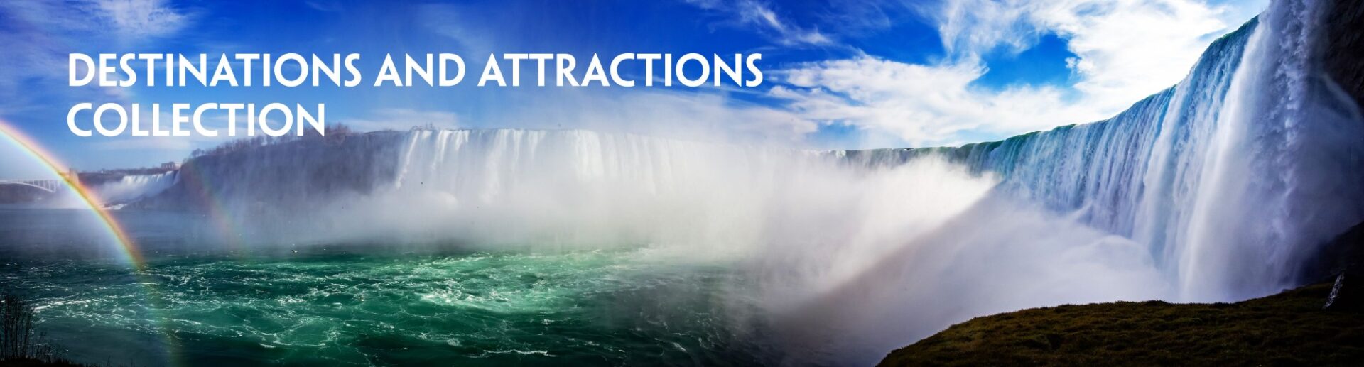 A waterfall with the word attractions written above it.