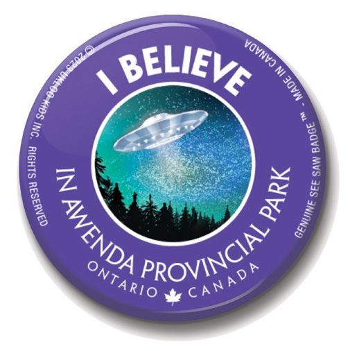A button that says i believe in awenda provincial park