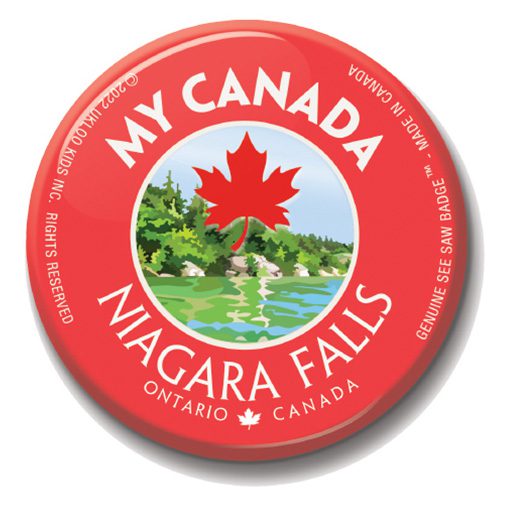 A red button with the words " my canada niagara falls ontario canada ".