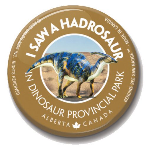 A button with an image of a dinosaur in the middle.