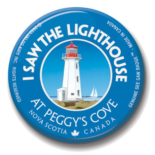A button with a picture of a lighthouse on it.