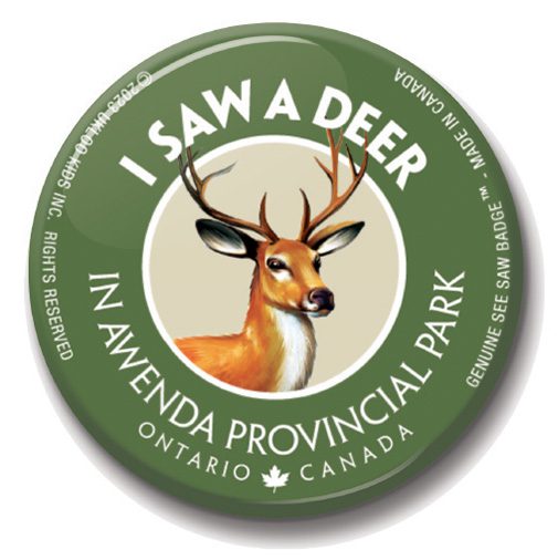 A button with an image of a deer on it.