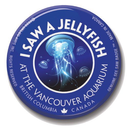 A blue button with an image of a jellyfish.