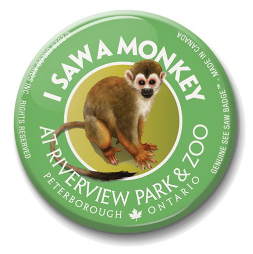 A green button with an image of a monkey on it.