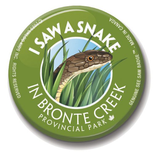 A badge with an image of a snake in the grass.