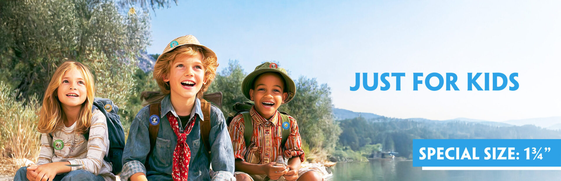 Two boys enjoying a sunny day outdoors, smiling happily.