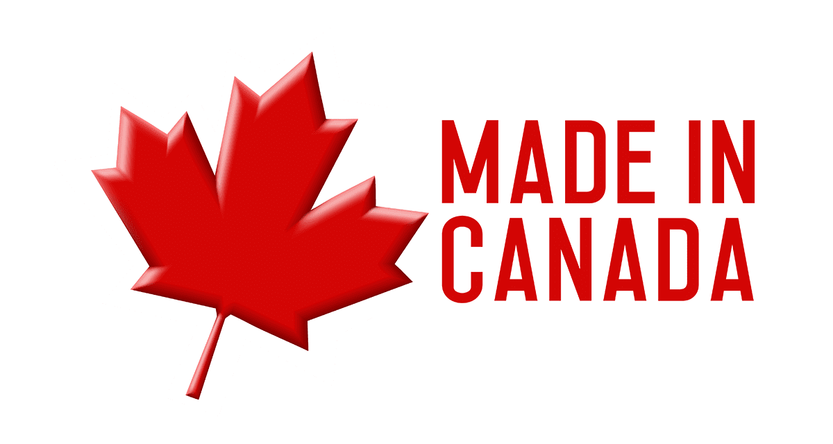 Red maple leaf with 'Made in Canada' text.
